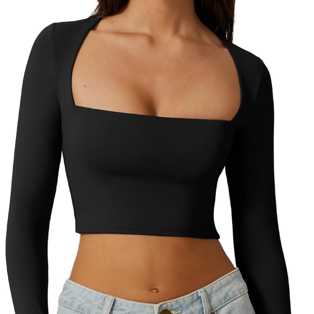 Black Square Neck Crop Top